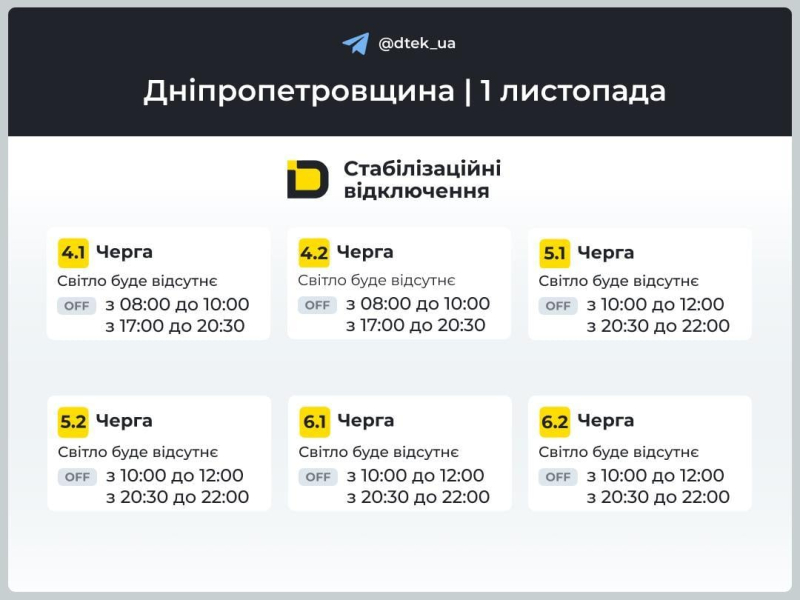 Графіки відключень 1 листопада: хто сидітиме без світла