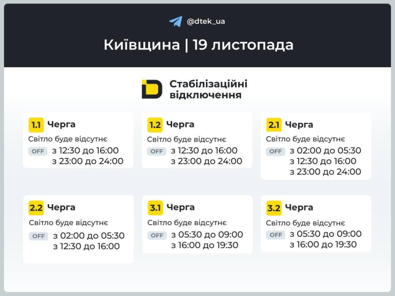 Графіки відключень 19 листопада: у кого будуть вимикати світло в середу