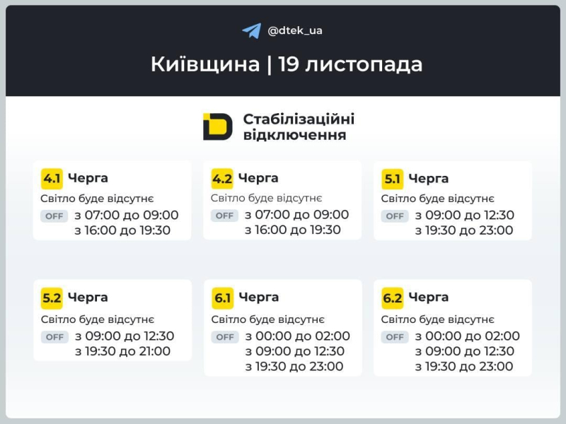 Графіки відключень 19 листопада: у кого будуть вимикати світло в середу