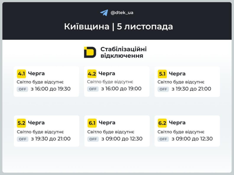 Графіки відключень 5 листопада: хто залишиться без світла в середу