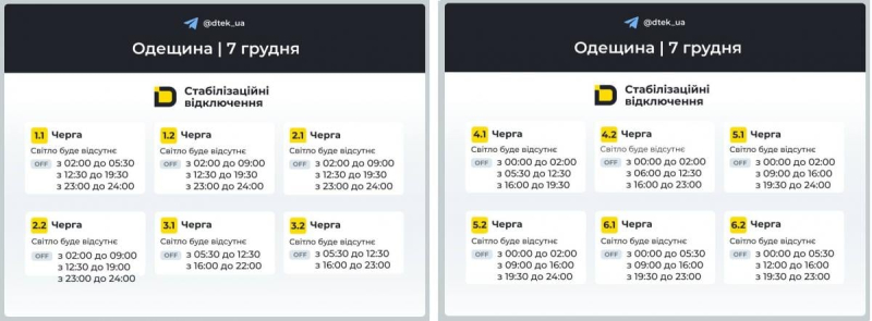 Відключення світла 7 грудня: енергетики показали графіки неділі