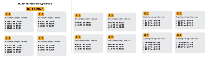 Відключення світла 7 грудня: енергетики показали графіки неділі