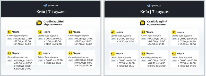 Відключення світла 7 грудня: енергетики показали графіки неділі