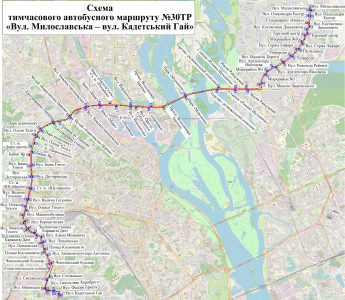Рух електротранспорту на лівому березі Києва 12 січня дублюють автобуси (схема)