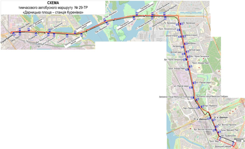 Рух електротранспорту на лівому березі Києва 12 січня дублюють автобуси (схема)