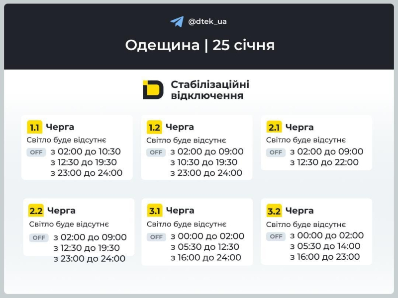 Графіки відключень електроенергії: коли не буде світла 25 січня