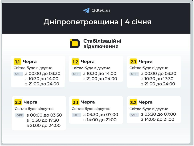 Графіки відключень на 4 січня: коли не буде світла в неділю