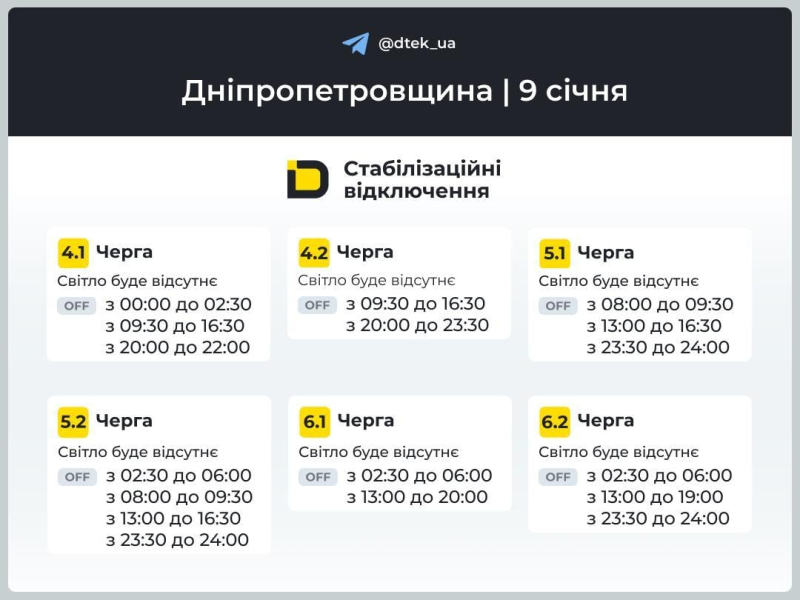 Графіки відключень світла на 9 січня: скільки доведеться сидіти в темряві у п'ятницю