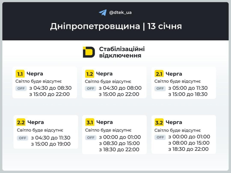 Завтра в Україні вимикатимуть світло: якими будуть графіки відключень 13 січня