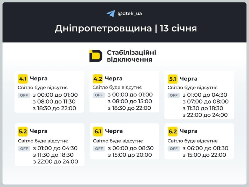 Завтра в Україні вимикатимуть світло: якими будуть графіки відключень 13 січня