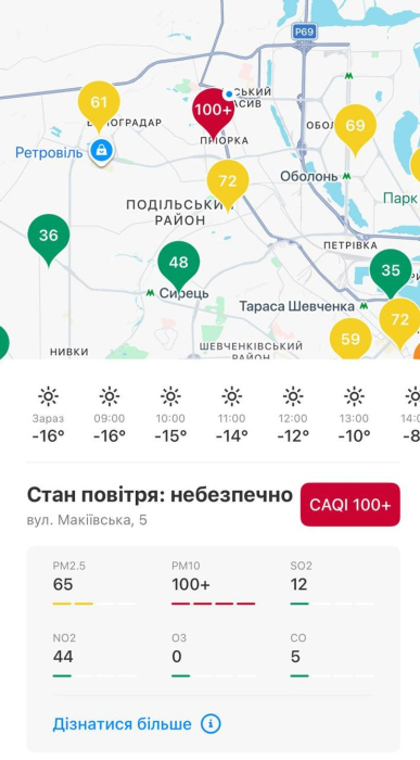 Повітря у Києві на ранок 10 лютого