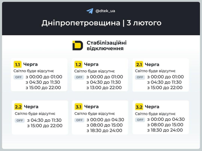 Графіки відключень світла на 3 лютого: коли не буде електрики у вівторок