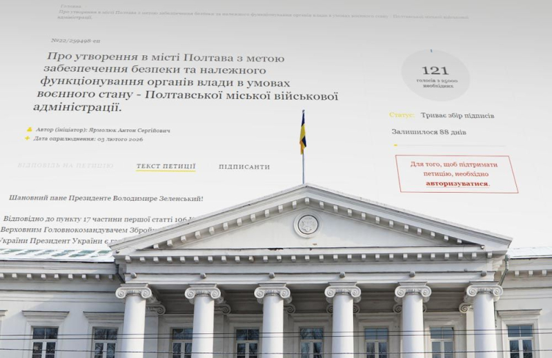 На сайті Президента України опублікована петиція про запровадження у Полтаві міської військової адміністрації